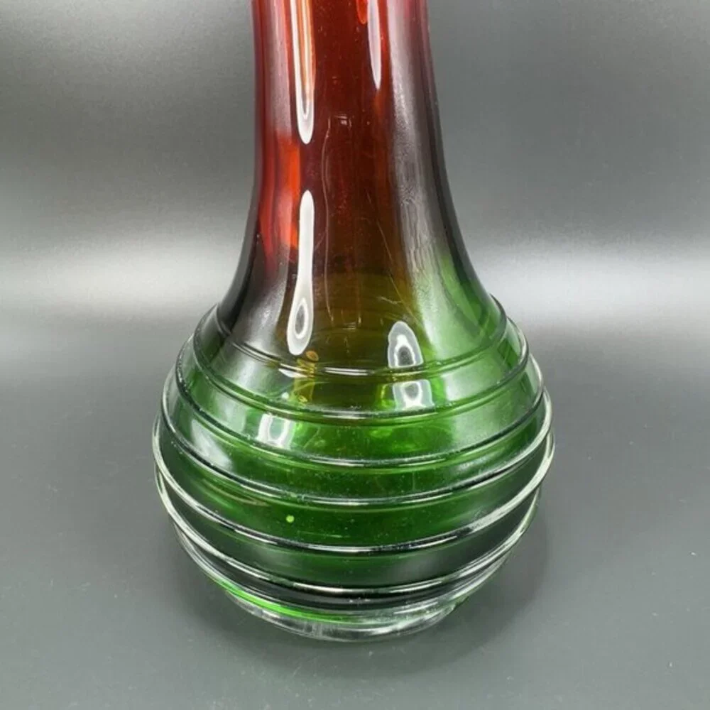 Heavy Hand Blown Glass Pitcher Vase Carafe Multicolor Applied Swirl Glass‎ Decor